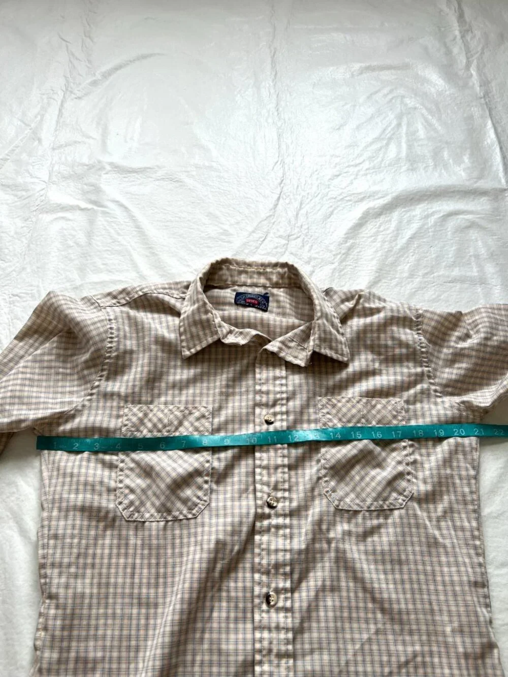 Vintage Levis button up shirt long sleeve mens Large brown blue plaid 90s Levi's